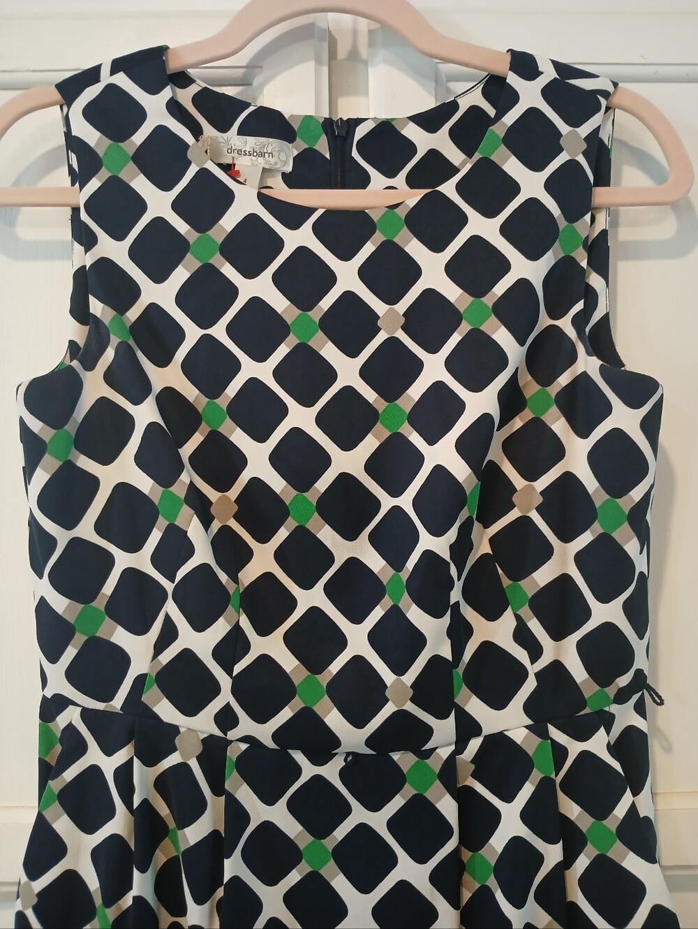 NWOT - Dressbarn Sleeveless Geometric Print Navy, Green, White, Pockets, Size 4 - Picture 3 of 4